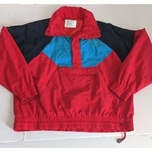 MAIER Mens Hooded Anorak Windbreaker Jacket L/XL 54 Red/Blue Vintage